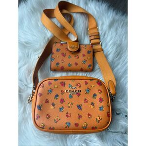 Coach Mini Jamie Camera Bag w Mini Vintage Rose Print IM/Light Orange w wallet